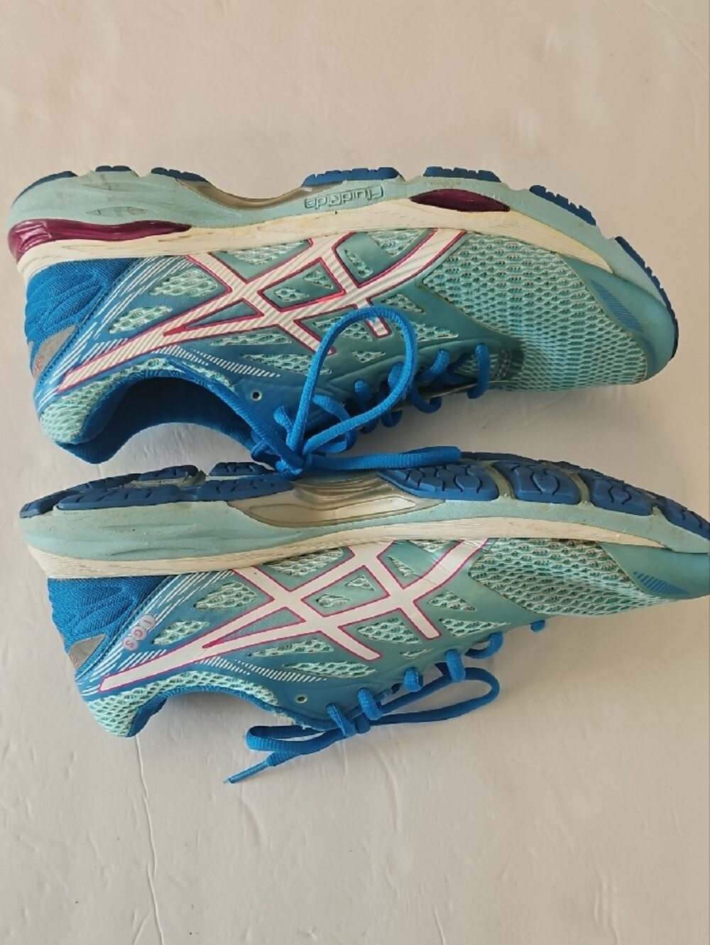 Asics Turquoise Blue Athletic Running Shoes with Pink Accents - Picture 6 of 10